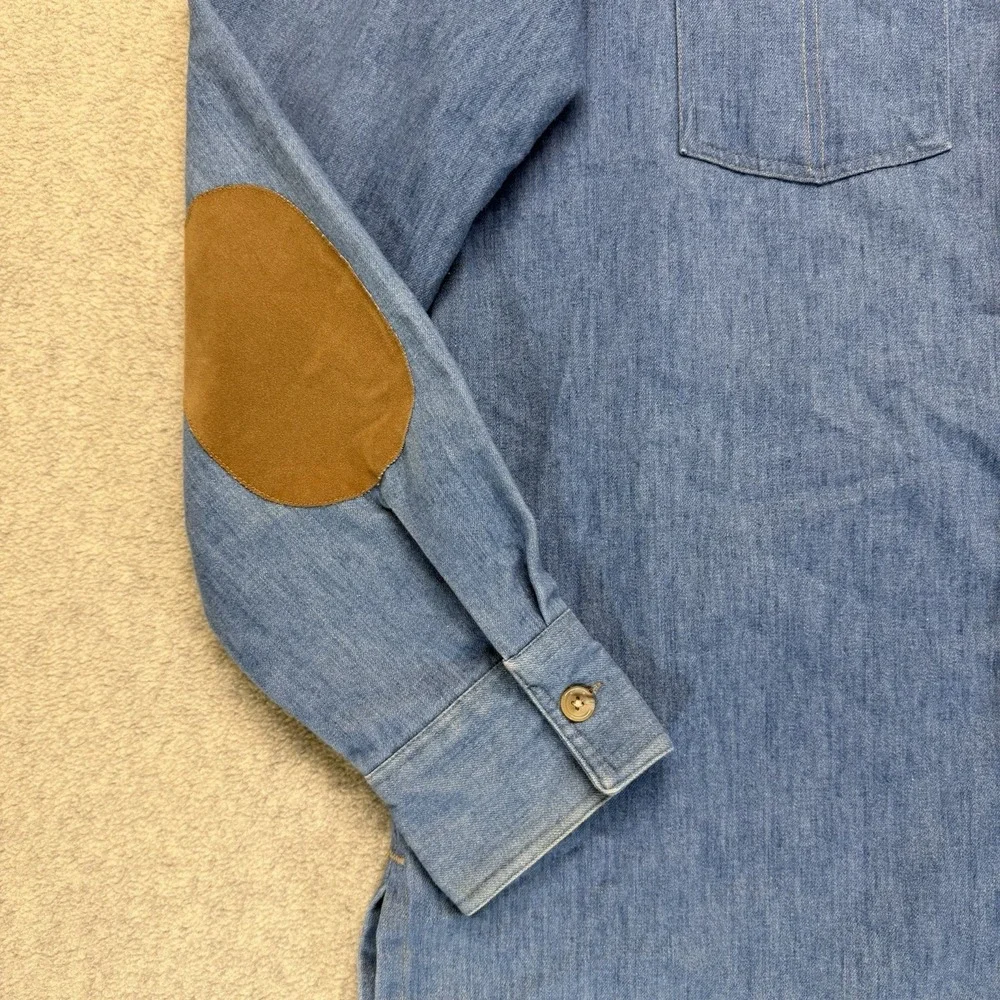 Vintage Levi's Panatela Denim Shirt Jacket XL Blue Chambray‎ Western Elbow Patch